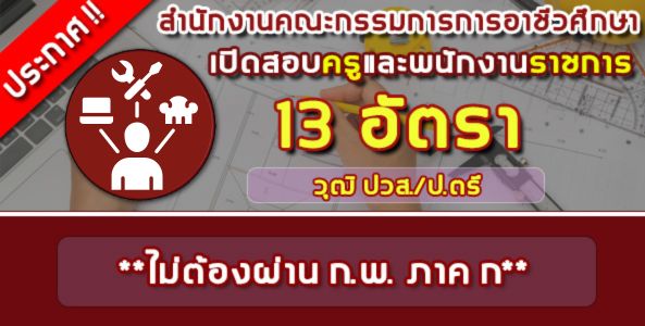 ประกาศ ! สอศ.เปิดสอบพนักงานราชการ 13 อัตรา ( ไม่ต้องผ่าน ก.พ.ภาค ก ) !!